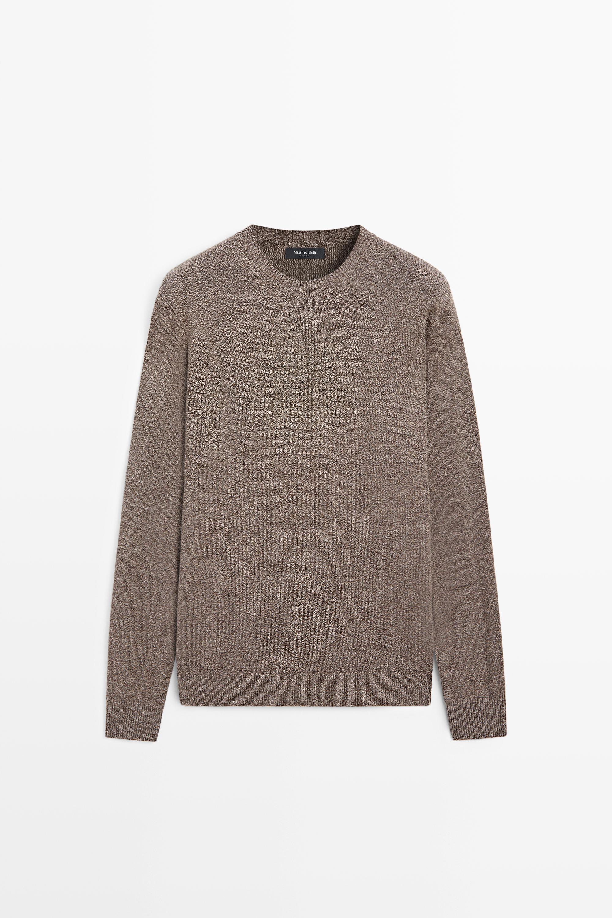 Wool-blend knit round neck sweater